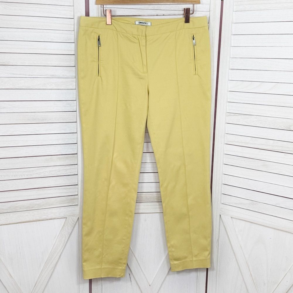 DKNYC Twill Zipper Pocket Center Seam Ankle Pants Yellow 12